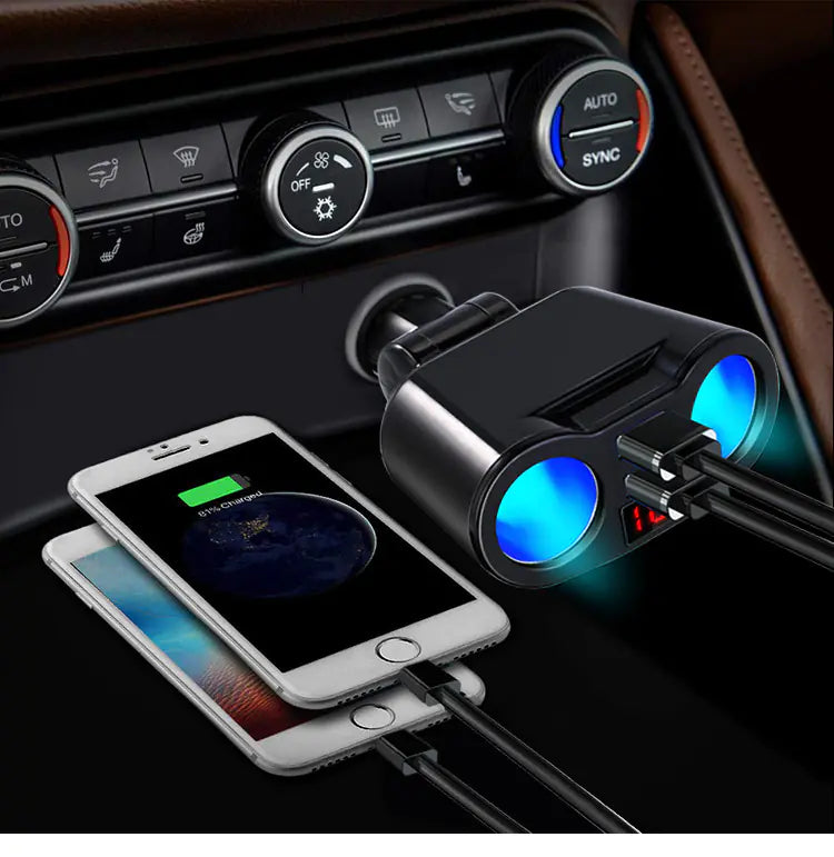Fast Charging Car Charger with Dual Cigarette Lighter Port