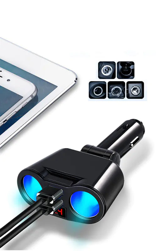 Fast Charging Car Charger with Dual Cigarette Lighter Port