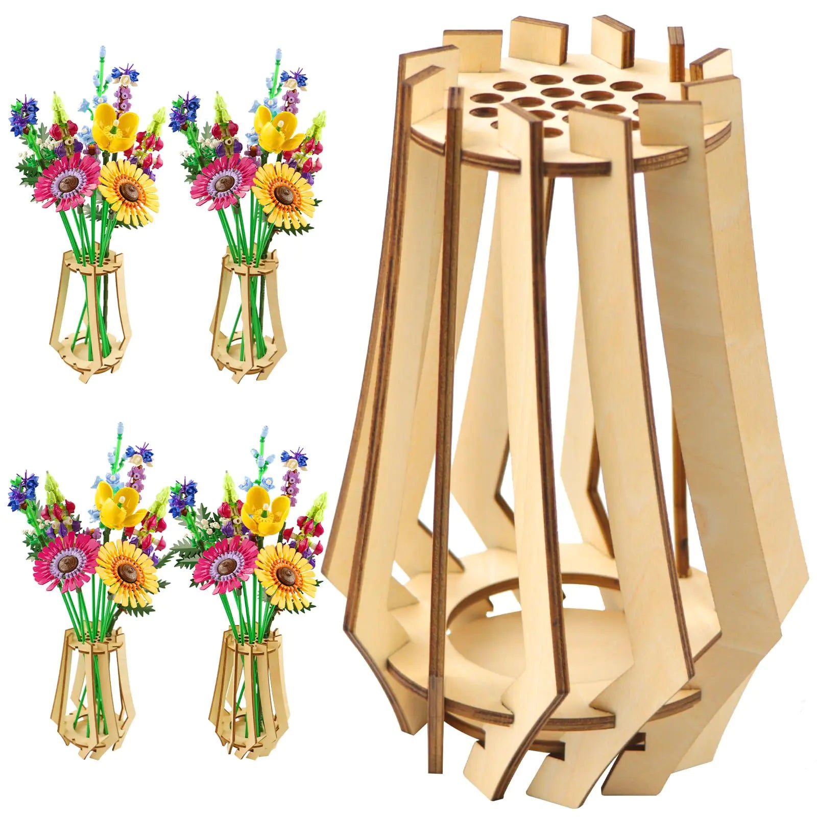 Vase for Lego Flowers - Wooden Flower Vase for Lego Flower Bouquet Building Set - Display Stand for Lego Roses Cherry Blossom Sunflower Tulips Daffodils Lotus - Gift for Lego Flower Lovers