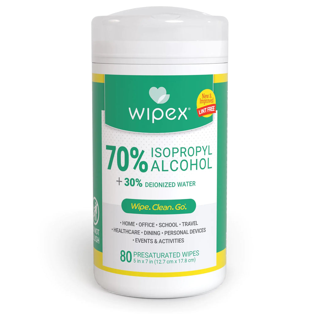 Wipex 70% Isopropyl Alcohol Wipes for Electronics - 80ct Large Lint Free IPA Tech Wipes in Sealed Canister to clean Surfaces Electronics Computer Screens Glasses and Sensitive Devices 1 Pack